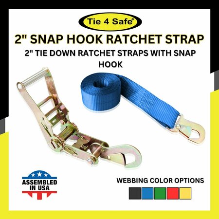 TIE 4 SAFE 2" x 10' Ratchet Strap w/Snap Hook for Car Hauler Flatbed Trailer Wrecker Blue, 6PK RT43-10-BU-C-6